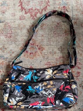 Vera Bradley Black Quilted Crossbody with Retired Floral Splash Accents